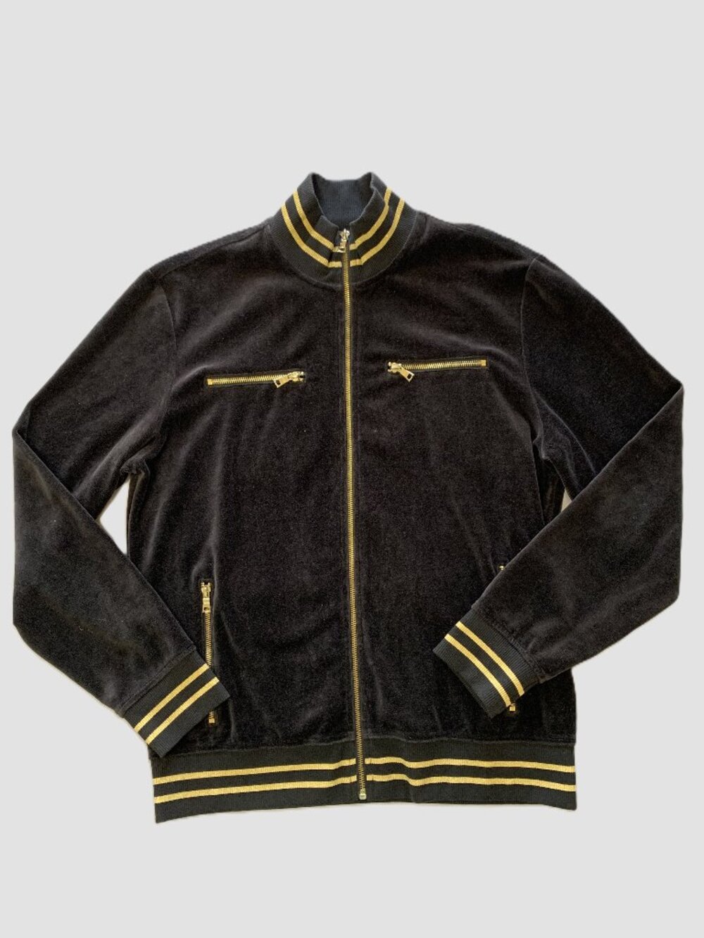 International Concepts INC Women Jacket Black Zip-up Long Sleeves Velour Size M